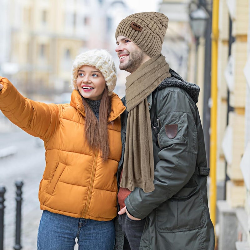 Darller Mens Winter Hats Scarf for Men with Touchscreen Gloves Warm Long Scaves and Skull Caps Beanie Hat Gloves Set - Image 5